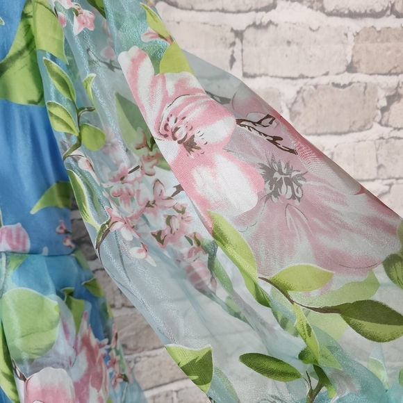 Handmade OOAK Floral Iridescent Ruffle Midi Dress Sheer Sleeve Coquette XS - Picture 5 of 16